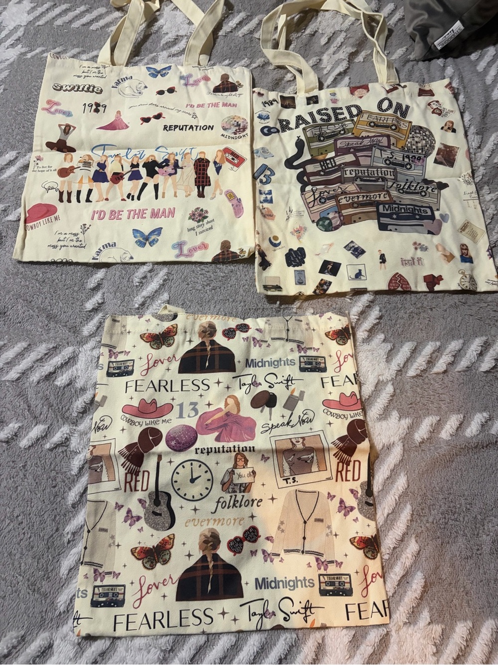 Taylor Swift Cream Graphic Tote Trio with Multicolor Prints